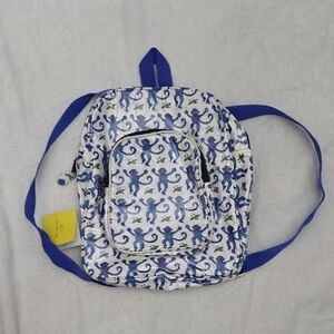 Roller Rabbit Blue Monkey Print White Backpack
